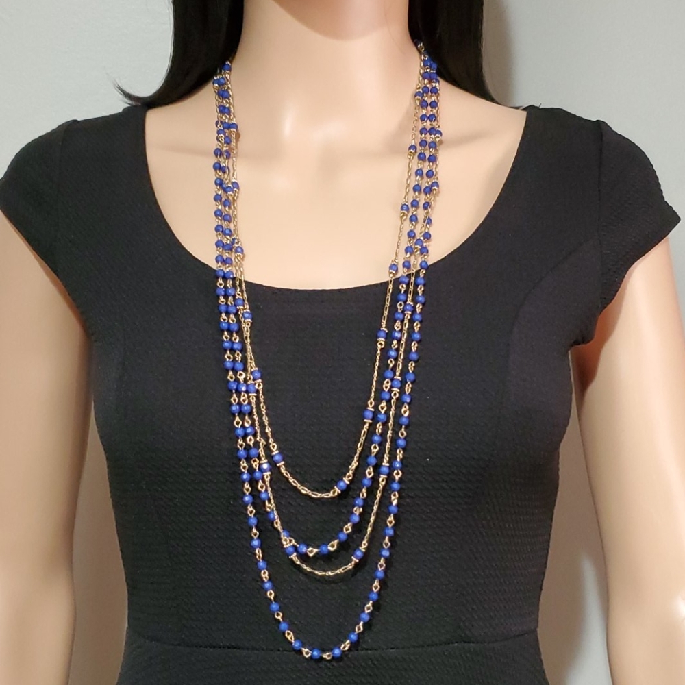Talbots Outlet Multi Strand Blue & Gold Necklace